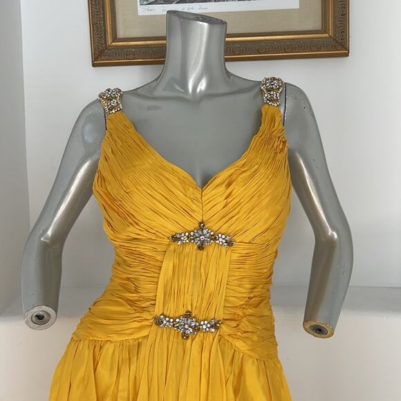 Interlude Couture Collection Silk Yellow Dress Size 8 - Picture 2 of 14